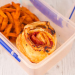 Make lunch interesting by making my puff pastry pizza wheels, sweet potato fries, chocolate popcorn mix and heart shaped strawberries. Easy to make ahead of time, filling, delicious and interesting to look at - the perfect lunch makeover! #Ad