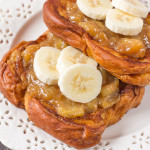 My Banana Caramel French Toast is super easy to make as it uses store bought caramel sauce to caramelize the bananas! The sweet, sticky caramel mix is then put on to crisp, fried Brioche to create a decadent breakfast!