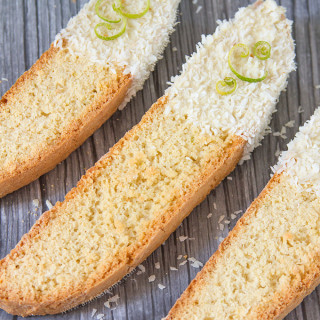 This Lime Biscotti has flakes of coconut inside it and is then dipped in melted white chocolate before being covered in more coconut flakes. Easy to make and the perfect accompaniment to your afternoon coffee!