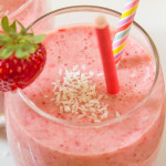 This quick and flavour packed Strawberry Coconut Smoothie is the perfect pick me up. With coconut milk, fresh, juicy strawberries, and a frozen banana base, it's super smooth, creamy and ready in 5 minutes!