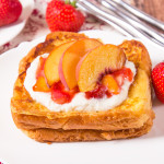 Love decadent brunches on the weekend? Then make my Strawberry Peach Stuffed French Toast with Honeyed Ricotta! It might sound complex, but nothing could be further from the truth. Crispy, sweet and filled with flavour, this will become your new favourite French Toast recipe!