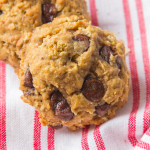 These Pumpkin Chocolate Chip Oatmeal Cookies are soft, chewy, spicy, more-ish and full of oozing chocolate chips.