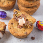 Soft and chewy chocolate chip cookies stuffed with a mini Cadbury Creme Egg. The perfect, easy Easter bake!