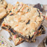 These chewy Birthday Cake Blondies are filled with chunks of Oreo cookie and Funfetti to make a fun new dessert to enjoy on your birthday!