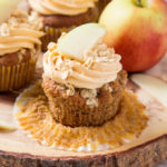 My Apple Crumble Cupcakes are soft, apple filled and topped with deliciously smooth custard frosting and crunchy crumbles. The perfect way to enjoy a classic British dessert!