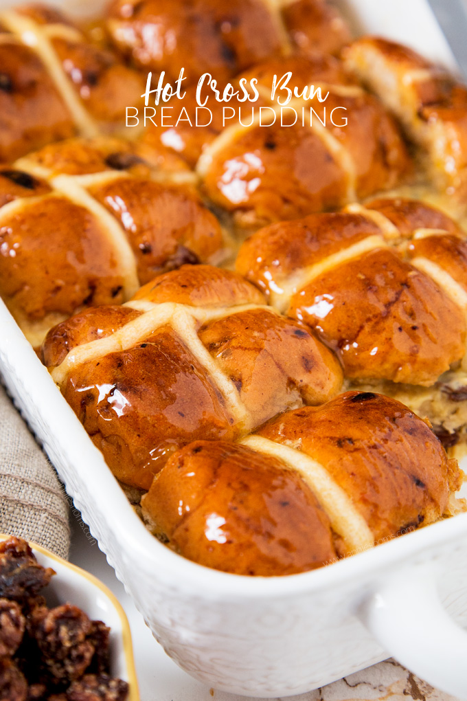 Got leftover Hot Cross Buns from Easter? Then this Hot Cross Bun Bread Pudding is the perfect, sweet and spicy dessert to use them up!