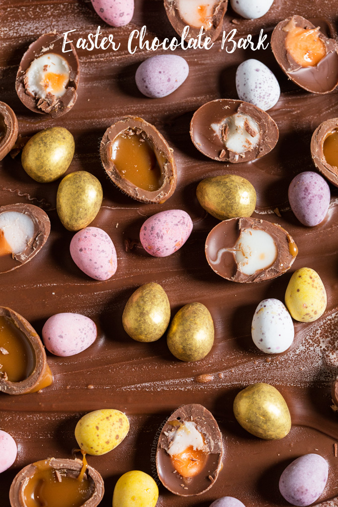 This easy, Easter Chocolate Bark is covered in Creme eggs, caramel eggs, mini eggs and golden eggs. A total egg overload, this recipe is fun to make and perfect for adults and kids alike!