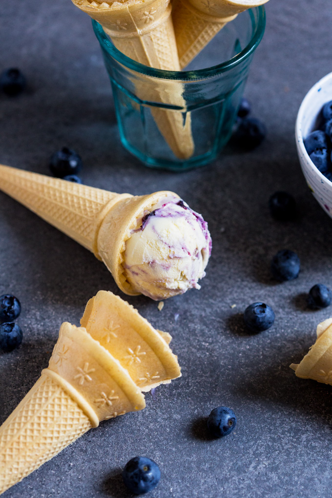 This easy no churn Blueberry Swirl Ice Cream is ready to freeze in next to no time and is swirled with homemade blueberry jam! Sweet, creamy and delicious, it's bound to become a new favourite!