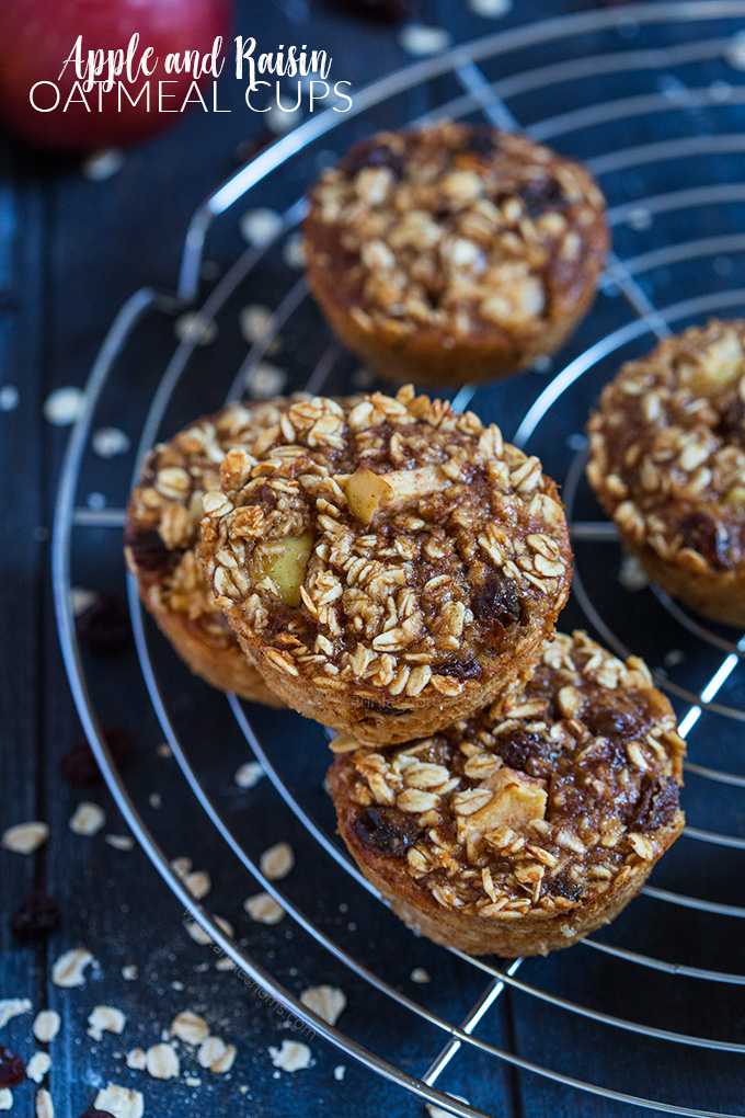 These chewy Apple and Raisin Oatmeal Cups are easy to make and delicious! They are the perfect thing to make ahead and then have on the go during the week!