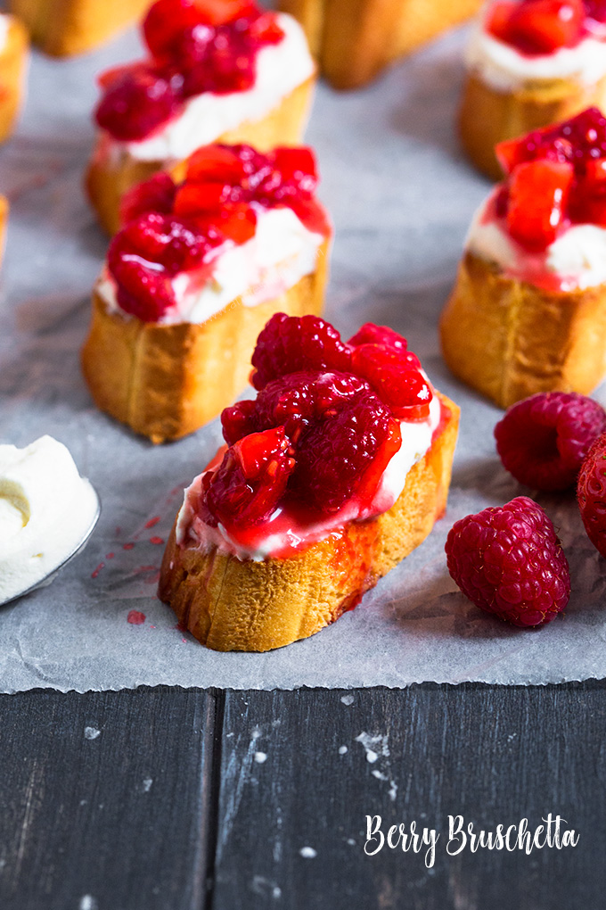 This Berry Bruschetta takes minutes to make, yet creates bite size pieces of heaven. Crisp bread, sweet cream and juicy berries are all that's required to make this nibble!