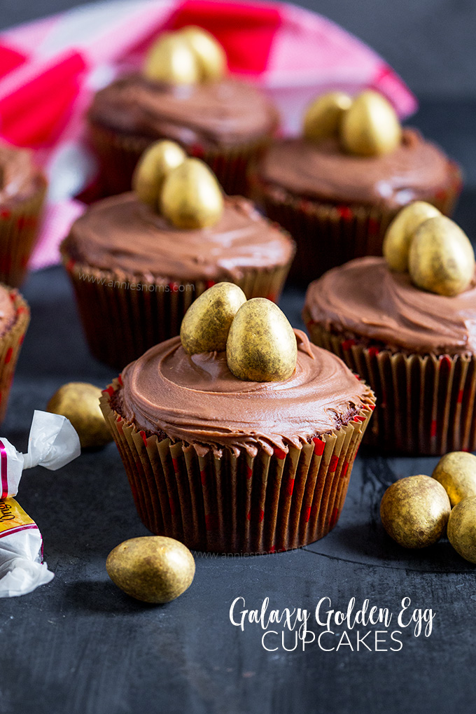 These Galaxy Golden Egg Cupcakes marry together a chocolate and caramel cupcake, chocolate frosting and crisp Galaxy Golden Eggs to create a seriously delicious cupcake!