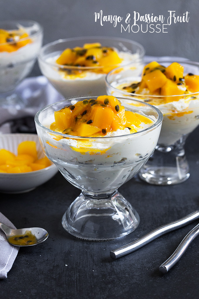This Mango and Passion Fruit Mousse only requires four ingredient and 5 minutes to make. It's light, sweet, fruity and perfect for Summer!