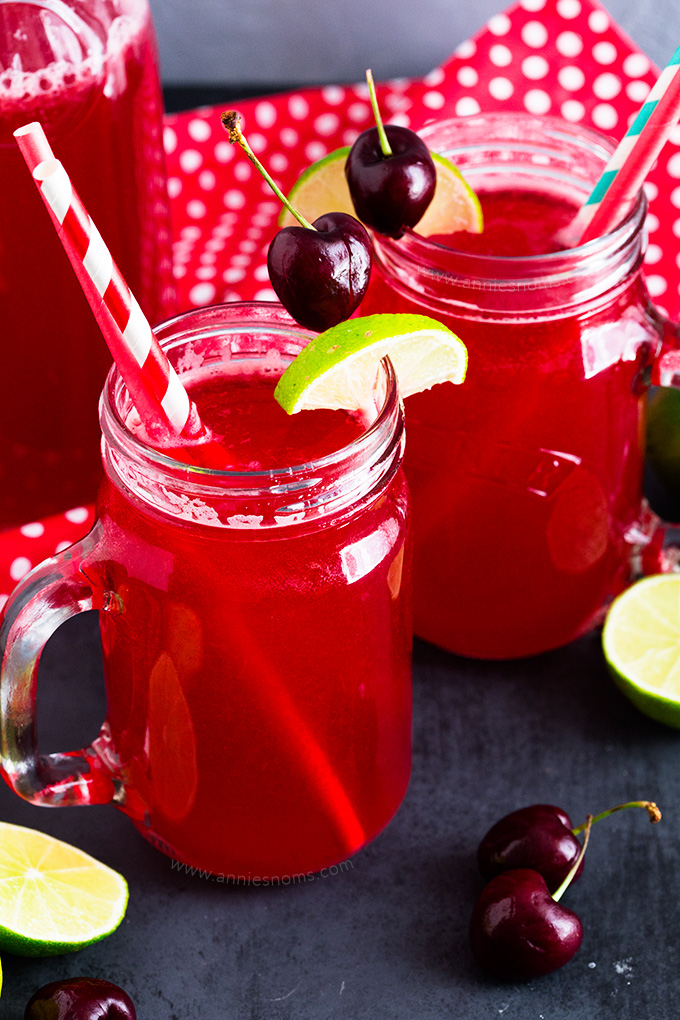 This Homemade Cherry Limeade is sweet with just enough tart! It's easy to make, super refreshing and great to make ahead and take to barbecues or picnics!