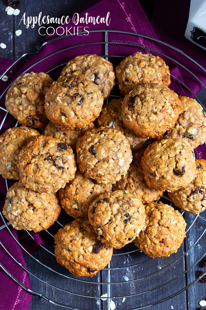 These Applesauce Oatmeal Cookies are easy to make, full of spices, applesauce and oatmeal. They're perfect for breakfast on the go or your mid morning snack!