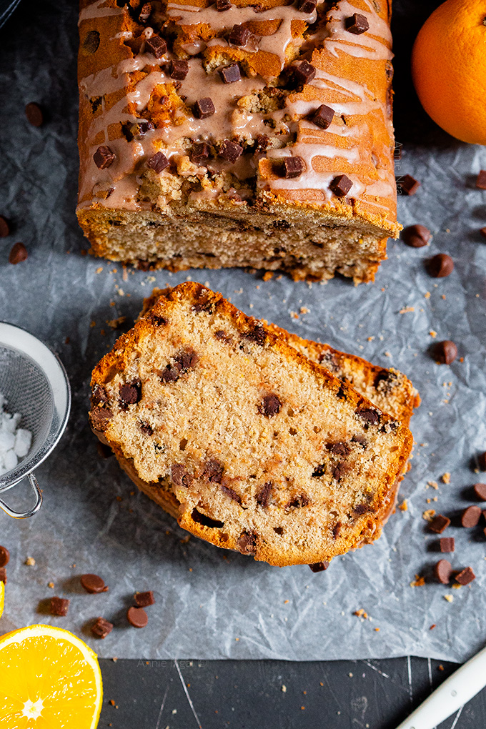 Spicy cinnamon, chocolate chips and orange zest marry together to make my seriously delicious Chocolate Orange and Cinnamon Loaf Cake. The perfect, easy festive bake!