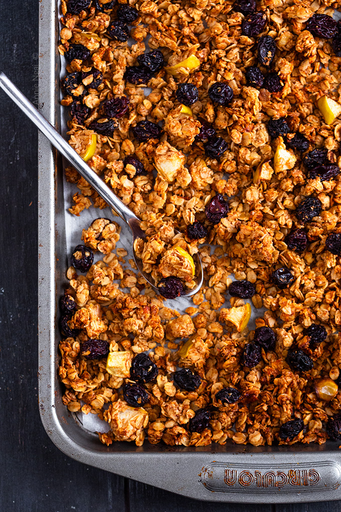 This crunchy Apple and Raisin Granola is easy to make and nut free! Make a batch at the weekend and then have breakfast sorted for the whole week!