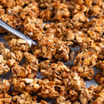 This Banana Bread Granola is the perfect thing to make when you need to use up over ripe bananas. It's also nut and sugar free, but still delicious!