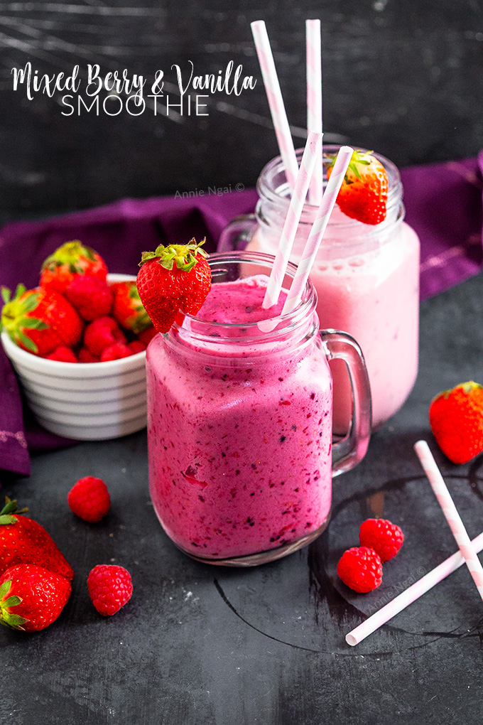 This Mixed Berry and Vanilla Smoothie is the perfect post workout pick me up or quick lunch. Fruity and sweet, it's a favourite in my house that I make almost every day!