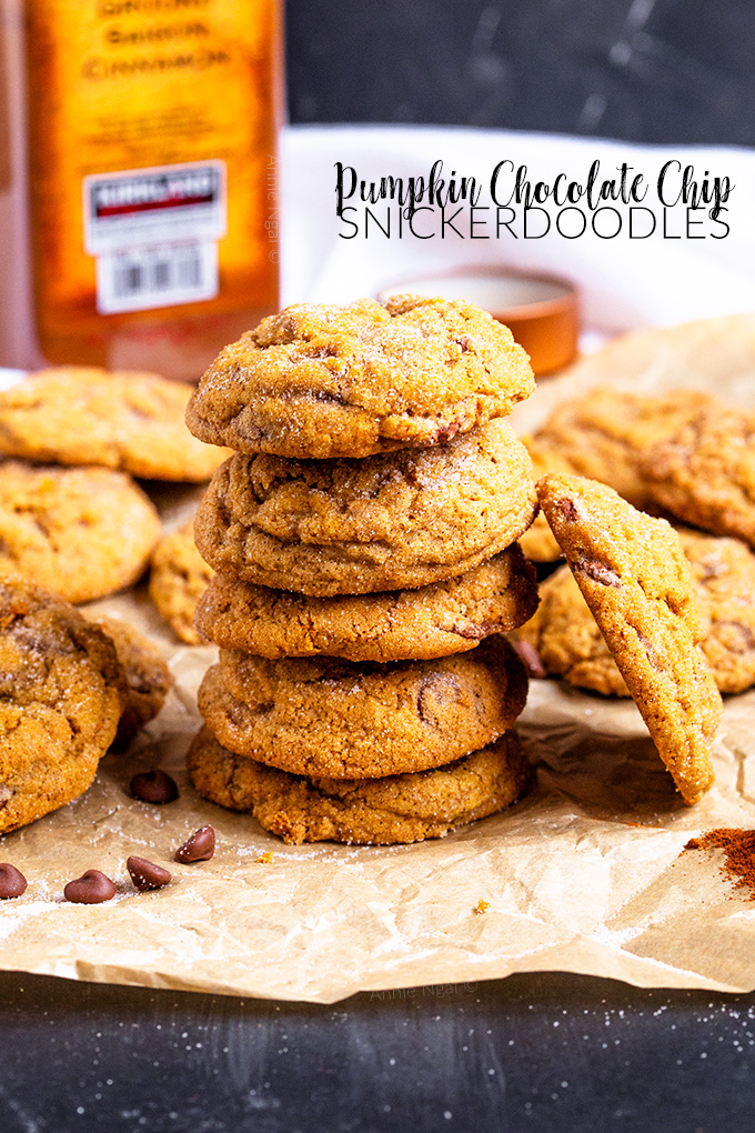 These Pumpkin Chocolate Chip Snickerdoodles are the perfect Autumn cookie made with spices, pumpkin and milk chocolate chips!
