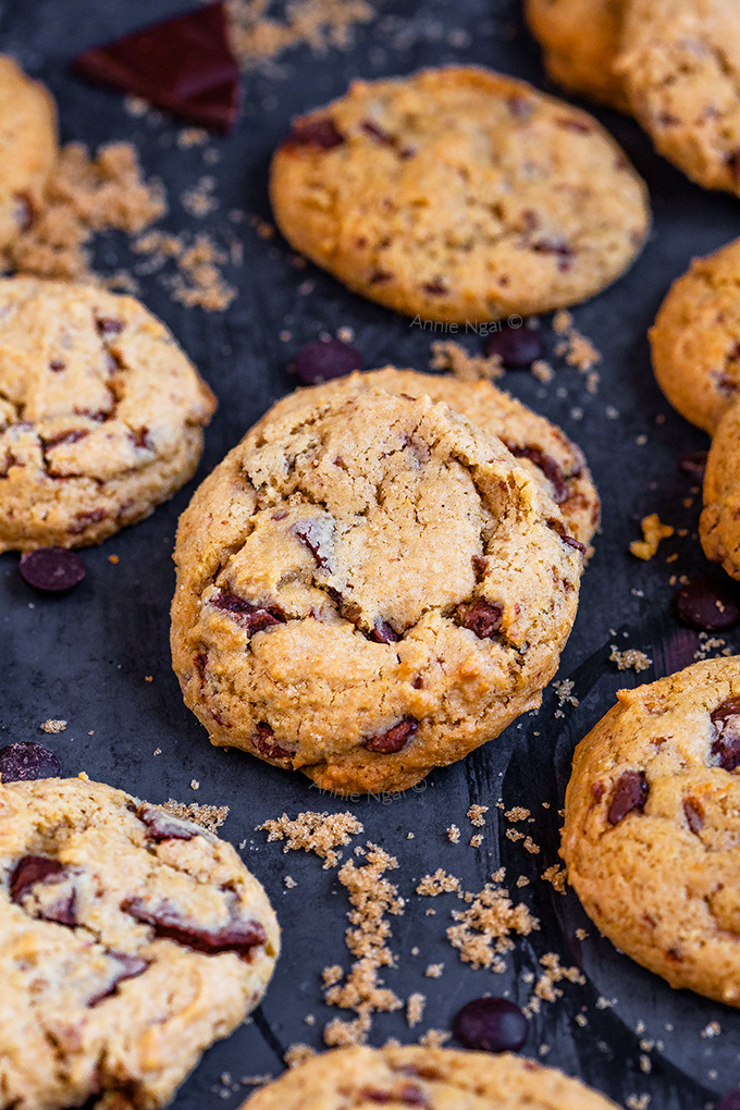 These soft and chewy Vegan Chocolate Chip Cookies are ready in under 30 mins and peppered with oozing vegan chocolate chips. Easy to make and utterly divine, these are bound to become family favourites!