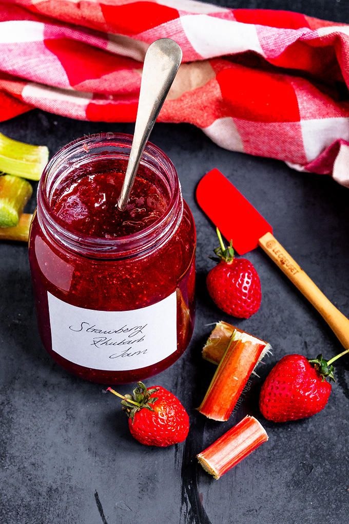 This Strawberry Rhubarb Jam is simple to make and tastes sublime. Using seasonal rhubarb with strawberries makes this jam sweet, but slightly tart. Use it on toast, on scones or with your porridge!