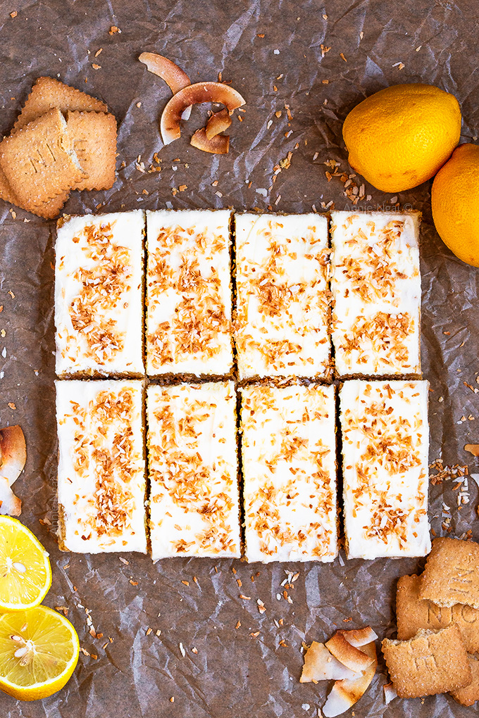 This Lemon Coconut Slice is easy to make and so satisfyingly sweet. It marries together tropical coconut and tart lemon, but best of all? It's no bake!