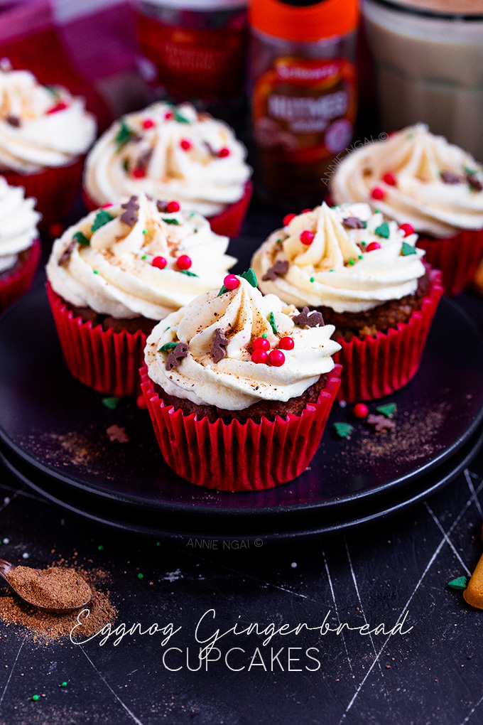 These Eggnog Gingerbread Cupcakes marry together two of my favourite Christmas flavours! Homemade eggnog is added to a rich gingerbread cake batter to make sweet, spicy and delicious festive cupcakes!